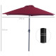 Outsunny 2.6M Garden Parasol Umbrella with Tilt and Crank, Outdoor Sun Parasol Sunshade Shelter with Aluminium Frame, Wine Red