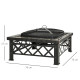 Outsunny Large Outdoor Fire Pit Table, 3 in 1 Square Wood Burning Firepit Metal Brazier, BBQ Grill, Ice Bucket w/ Grill Grate, L