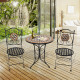 Outsunny 3 PCs Garden Mosaic Bistro Set Outdoor Patio 2 Folding Chairs &amp; 1 Round Table  Outdoor Furniture Vintage