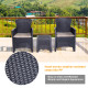 Outsunny 3 PCS Rattan Effect Garden Bistro Set  2 Chairs &amp; Coffee Table Set with Cushion Patio Lawn Balcony Furniture - Dark Bro