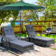 Outsunny 3 Pieces Rattan Sun Loungers, Garden Wicker Wheeling Recliner , PE Rattan Lounge Chairs w/ Cushions &amp; Side Coffee Table