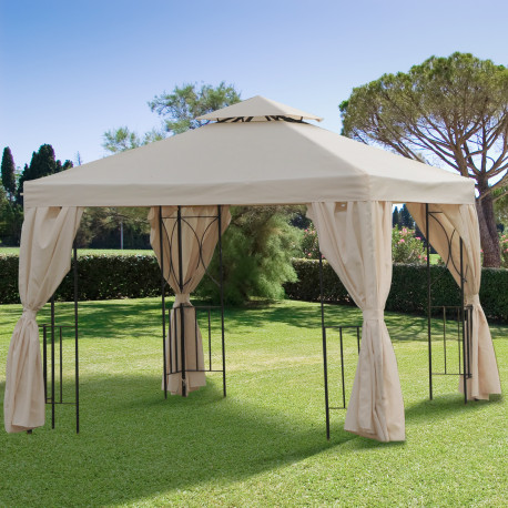 Outsunny 3 x 3 m Garden Gazebo Double Roof Marquee Patio Wedding Party Tent Canopy Shelter with Sidewalls, (Beige)