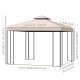 Outsunny 3 x 3 m Garden Gazebo Double Roof Marquee Patio Wedding Party Tent Canopy Shelter with Sidewalls, (Beige)