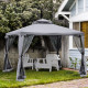 Outsunny 3 x 3 m Metal Gazebo, Garden Pavillion, Double Roof Outdoor Canopy Shelter with Mesh Sidewalls, Grey