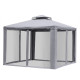 Outsunny 3 x 3 m Metal Gazebo, Garden Pavillion, Double Roof Outdoor Canopy Shelter with Mesh Sidewalls, Grey