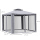 Outsunny 3 x 3 m Metal Gazebo, Garden Pavillion, Double Roof Outdoor Canopy Shelter with Mesh Sidewalls, Grey