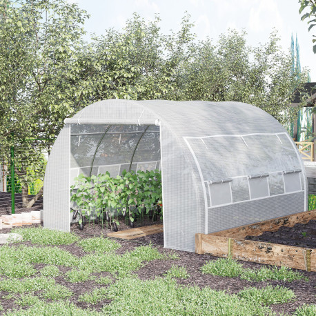 Outsunny 3 x 3 x 2 m Polytunnel Greenhouse with Roll-up Side Walls, Walk-in Grow House Tent with Steel Frame, Reinforced Cover, 