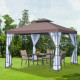 Outsunny 3 x 3(m) Patio Gazebo Canopy Garden Pavilion Tent Shelter with 2 Tier Roof and Mosquito Netting, Steel Frame, Coffee