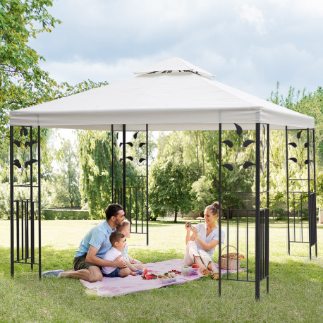 Outsunny 3 x 3m Outdoor Steel Gazebo with 2 Tier Roof, Garden Gazebo Patio Canopy Marquee Shelter with Decorative Steel Frame - 