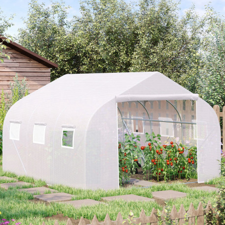 Outsunny Walk-In Polytunnel Greenhouse Warm House Garden Tunnel Shelter Plant Shed with Door and Windows, Galvanised Steel Frame