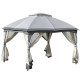 Outsunny 3.7 x 3(m) Metal Gazebo Canopy Party Tent Garden Patio Shelter with Netting Sidewalls &amp; Double Tiered Roof, Grey