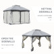 Outsunny 3.7 x 3(m) Metal Gazebo Canopy Party Tent Garden Patio Shelter with Netting Sidewalls &amp; Double Tiered Roof, Grey