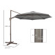 Outsunny 3(m) Cantilever Parasol 360° Rotation Roma Umbrella Hanging Sun Shade with Aluminium Frame, Tilt Crank, 8 Ribs and Cros