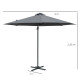 Outsunny 3(m) Cantilever Roma Parasol Patio Sun Umbrella with Crank &amp; Tilt LED Solar Light Cross Base 360° Rotating Outdoor, Dar