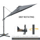 Outsunny 3(m) Cantilever Roma Parasol Patio Sun Umbrella with Crank &amp; Tilt LED Solar Light Cross Base 360° Rotating Outdoor, Dar