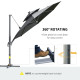 Outsunny 3m Cantilever Parasol w/ Solar Lights Power Bank Base 360° Spin Dark Grey