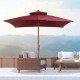 Outsunny 3 x 3(M) Garden Parasol Umbrella Sunshade, Outdoor Wooden Parasol with Double Tier Canopy, Wine Red