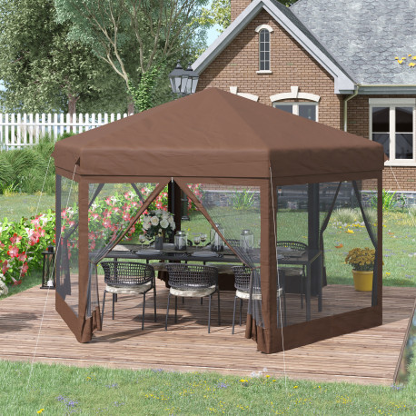 Outsunny 3.5m x 4m Hexagonal Pop Up Gazebo, Canopy Tent Sun Shelter for Patio Outdoor Party, Height Adjustable, with Mosquito Ne