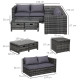 Outsunny 4 Pcs Rattan Wicker Garden Furniture Patio Sofa Storage &amp; Table Set w/ 2 Drawers Coffee Table,Great Cushioned 4 Seats C