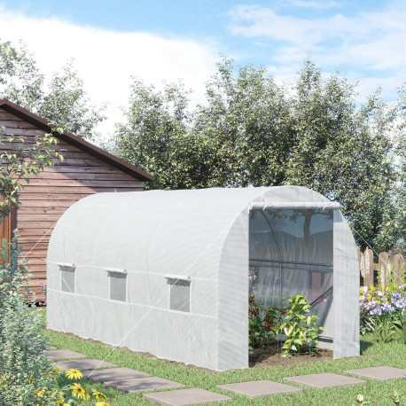 Outsunny 4.5 x 2 x 2 m Polytunnel Greenhouse, Walk-in Green House for Garden with Mesh Windows, Galvanised Steel Frame, White