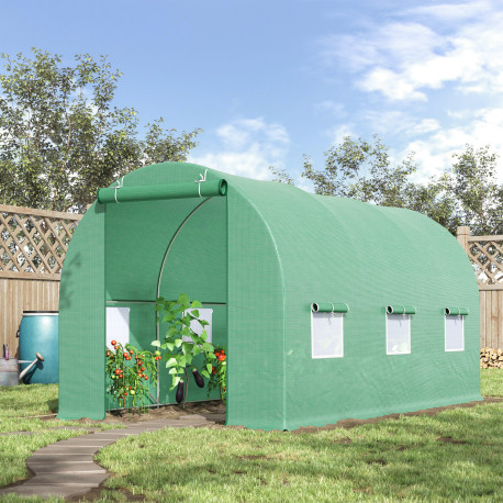 Outsunny 4.5m x 2m x 2m Walk-in Tunnel Greenhouse Garden Plant Growing House with Door and Ventilation Window, Green