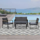 Outsunny 4PC Rattan Garden Furniture Set 2 Single Sofa Arm Chairs 1 Bench Loveseat with Cushions &amp; Coffee Table Patio Backyard W