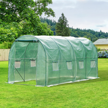 Outsunny Walk-in Polytunnel Greenhouse, Outdoor Garden Tunnel Greenhouse Tent with Zipped Roll-Up Door and 8 Mesh Windows, 4 x 2