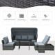 Outsunny 5 PCS Outdoor Rattan Wicker Sofa Sets Reclining Sofa Adjustable Canopy &amp; Side Table Dining Table Set Sectional Conversa