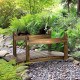 Outsunny 5FT Wooden Garden Bridge with Planters on Safety Railings, Stained Finish Arc Footbridge for Pond Backyard Stream