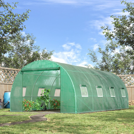 Outsunny Walk-in Polytunnel Greenhouse, Outdoor Garden Tunnel Greenhouse Tent with Zipped Roll-Up Door and 8 Mesh Windows, 6 x 3