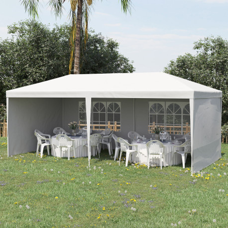 Outsunny 6 x 3 m Party Tent Gazebo Marquee Outdoor Patio Canopy Shelter with Windows and Side Panels White