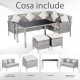 Outsunny 6-Seater Rattan Dining Set Sofa Table Footstool Outdoor w/ Cushion Garden Furniture