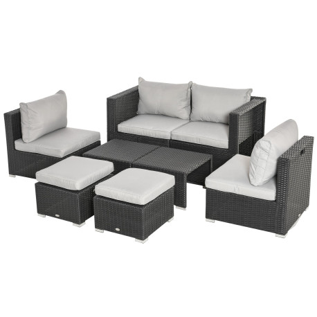 Outsunny 8 Pieces PE Rattan Sofa Set with Cushions, Garden Corner Sofa with 4 Seater Sofa, 2 Footstools and 2 Coffee Table Set, 