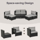 Outsunny 8 Pieces PE Rattan Sofa Set with Cushions, Garden Corner Sofa with 4 Seater Sofa, 2 Footstools and 2 Coffee Table Set, 