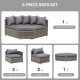 Outsunny 6 Pieces Outdoor PE Rattan Wicker Sofa Set with 10cm Thick Padded Cushionsand Half Round Patio Conversation Furniture S