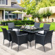 Outsunny 6 Seater Rattan Dining Set with Cushions, Rattan Garden Furniture Set with 6 Armchairs, Rectangular Glass Top Table, Ou