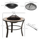 Outsunny 60cm Outdoor Fire Pit Table with Mosaic Outer, Round Firepit with Spark Screen Cover, Fire Poker for Garden Bonfire Par