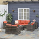 Outsunny 6 Pieces Rattan Garden Furniture Set Wicker Outdoor Sofa Sectional Patio Conversation Furniture Set w/ Storage Table an