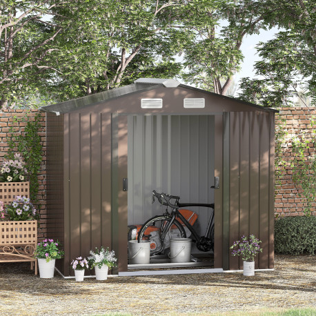 Outsunny 7 x 4ft Metal Garden Shed, Outdoor Storage Tool House with Ventilation Slots, Foundation Kit and Lockable Double Doors,