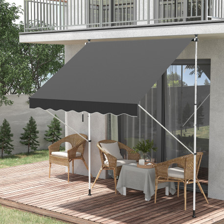 Outsunny Balcony 2 x 1.5m Manual Adjustable Awning DIY Patio Clamp Awning Canopy Retractable Shade Shelter Easy to Move for Balc