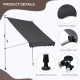 Outsunny Balcony 2 x 1.5m Manual Adjustable Awning DIY Patio Clamp Awning Canopy Retractable Shade Shelter Easy to Move for Balc