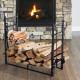 Outsunny Metal Firewood Log Holder Indoor Outdoor Firewood Rack Fireplace 2 Tier Wood Storage Shelf with 4 Tools, Hooks, Scrolls