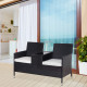 Outsunny 2-Seater Rattan Chair Set W/Middle Tea Table-Black