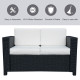 Outsunny 2 Seater Rattan Sofa with Soft Padded Cushion, All-Weather PE Wicker Weave Garden Loveseat with Armrests, Black