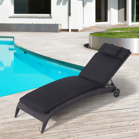 Outsunny Garden Sun Lounger Cushion Replacement Thick Sunbed Reclining Chair Relaxer Pad with Pillow - Black