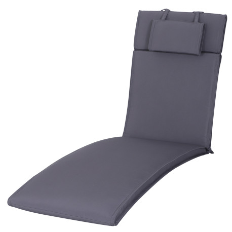 Outsunny Garden Sun Lounger Cushion Replacement Thick Sunbed Reclining Chair Relaxer Pad with Pillow - Grey