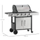 Outsunny Gas Barbecue Grill 4+1 Burner Garden Smoker BBQ Trolley w/ Side Burner Warming Rack Side Shelves Storage Cabinet Piezo 