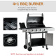 Outsunny Gas Barbecue Grill 4+1 Burner Garden Smoker BBQ Trolley w/ Side Burner Warming Rack Side Shelves Storage Cabinet Piezo 