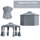 Outsunny 3 x 3(m) Hexagon Gazebo Patio Canopy Party Tent Outdoor Garden Shelter w/ 2 Tier Roof &amp; Side Panel - Grey