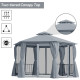 Outsunny 3 x 3(m) Hexagon Gazebo Patio Canopy Party Tent Outdoor Garden Shelter w/ 2 Tier Roof &amp; Side Panel - Grey